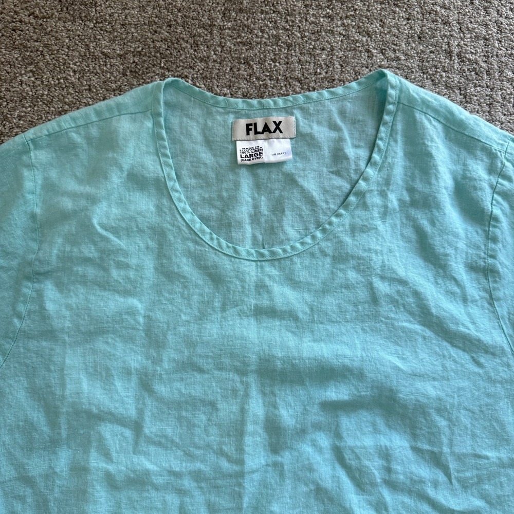 FLAX Large Aqua Blue Linen 2 Piece Set Top Pants Coastal Lagenlook Beach Summer - Picture 3 of 16